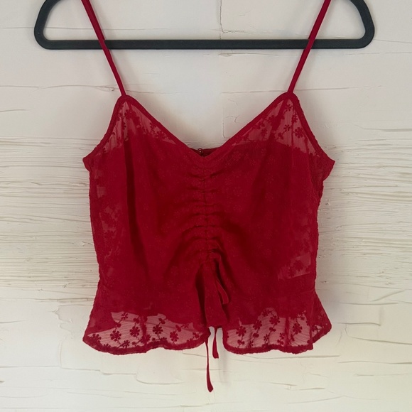 Glassons | Size 6 | Red Sheer Floral Scrunch Crop Top - Picture 1 of 6